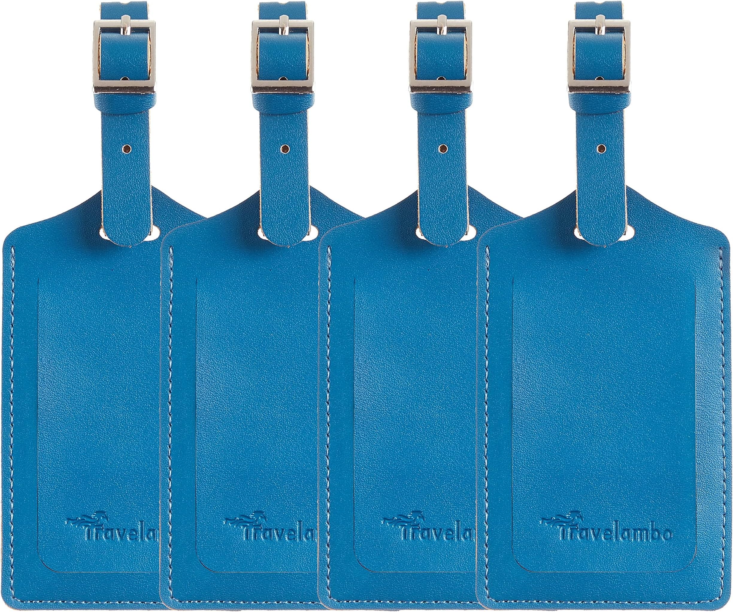 Travelambo Luggage Tags for Suitcases PU Leather Travel Tags Bag Tags Privacy Protection Travel Essentials