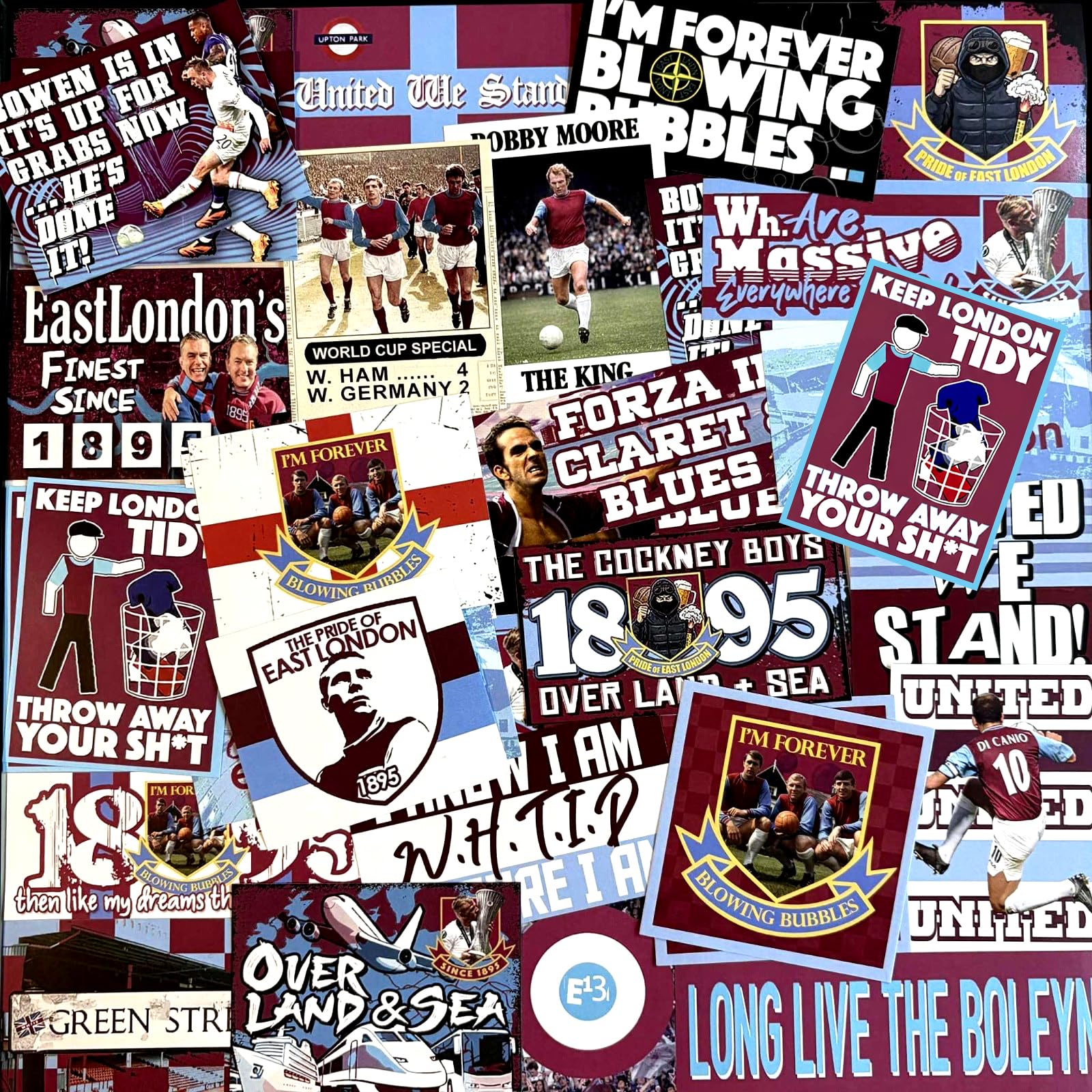 100 x Stickers for West Ham Fans - Inspired by United WHUFC Irons Ultras Hammers Scarf Flags Banners