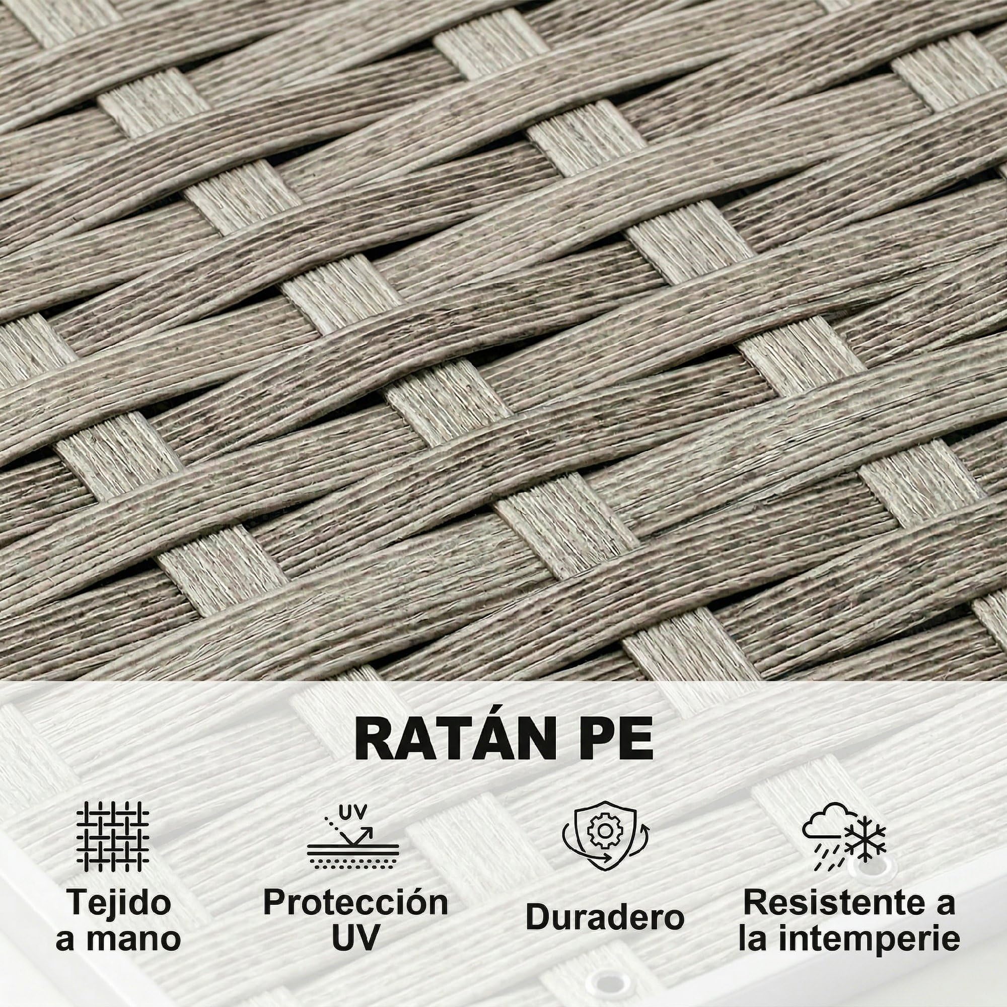 Outsunny Conjunto de Muebles Ratán de 3 Piezas Mesa de Centro Sofá Doble y Sofá de 3 Plazas con Cojines Extraíbles para Exterior Jardín Terraza Patio Acero Gris