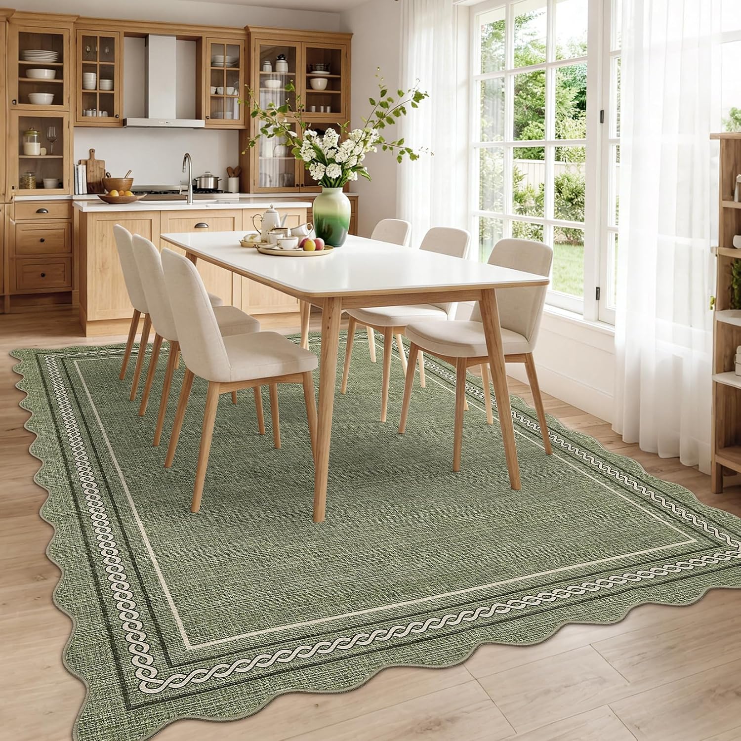 GarveeHome Washable 9x12 Rugs for Living Room Scalloped Green, Non Slip image 3