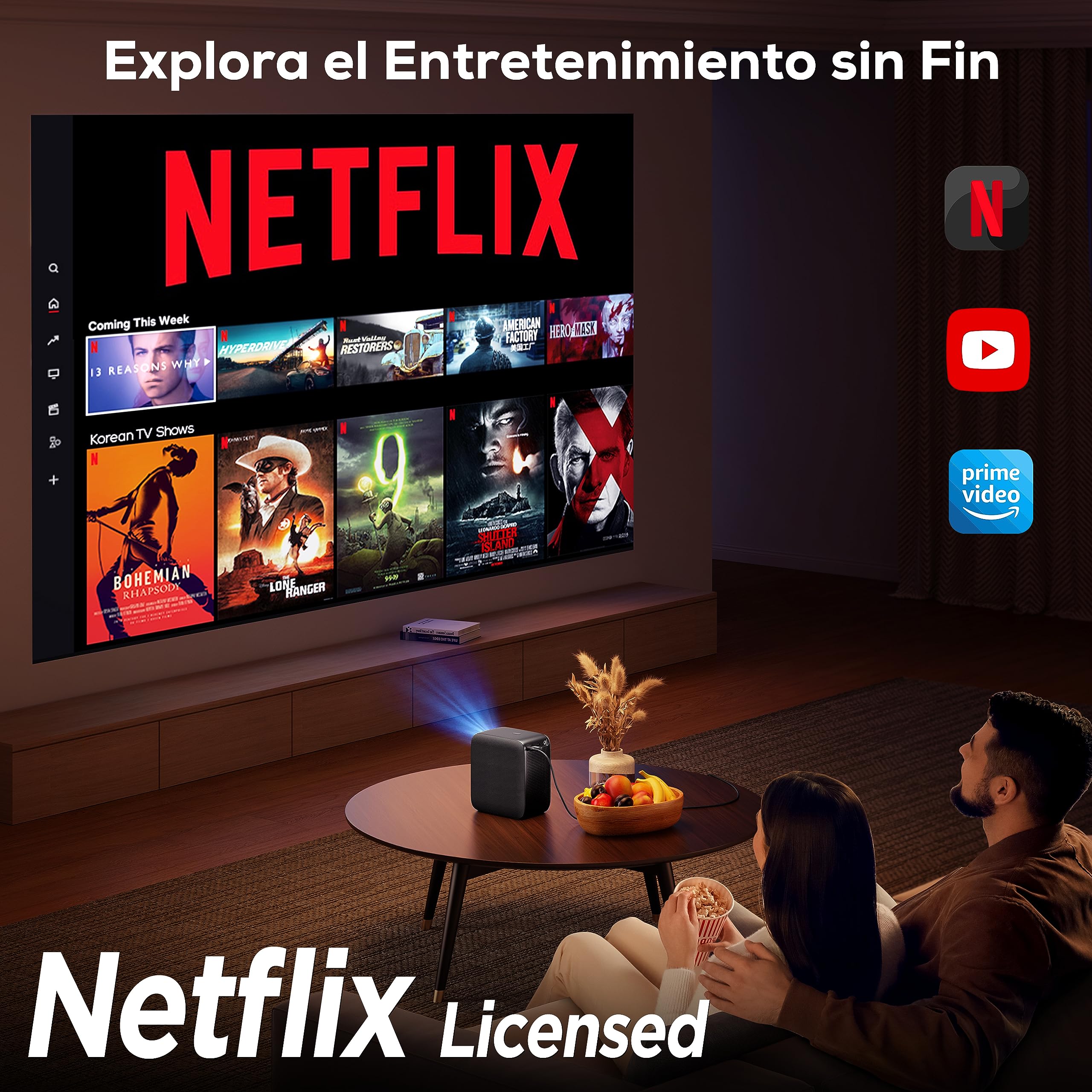 Proyector Portátil,【Netflix/Prime Video/Youtube】 Nativo 1080P 20000 Lúmenes 4K Soporte, iZEEKER Proyector WiFi Bluetooth, Dolby Audio, HDR10, Enfoque Eléctrico, 4D/4P Keystone para Android/PC/USB