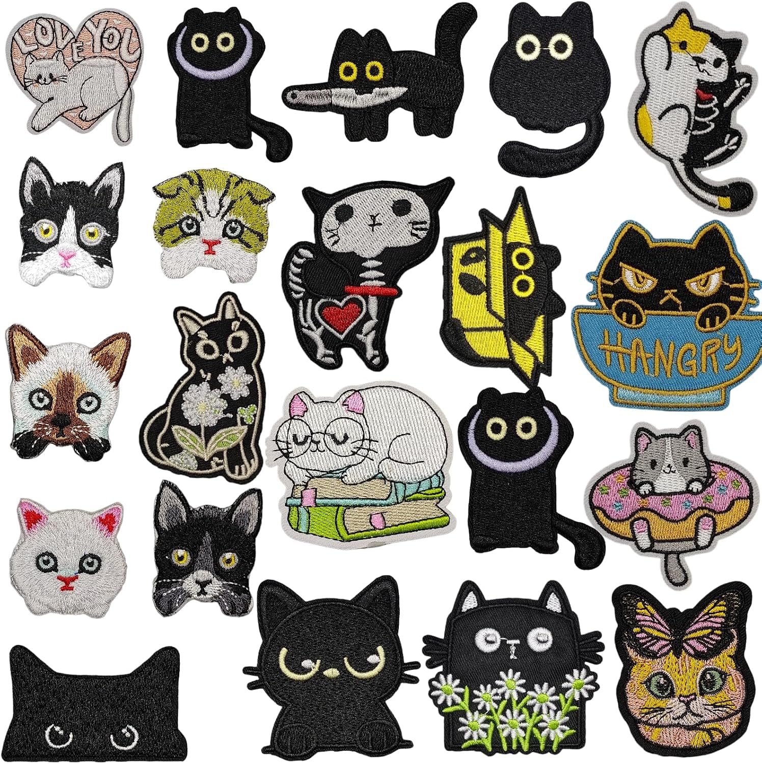 21Pcs Cat Embroidered Iron On Patches, Cute Sew On Applique Patches for Clothing Repair, Jeans, Jackets, Backpacks, DIY Crafts