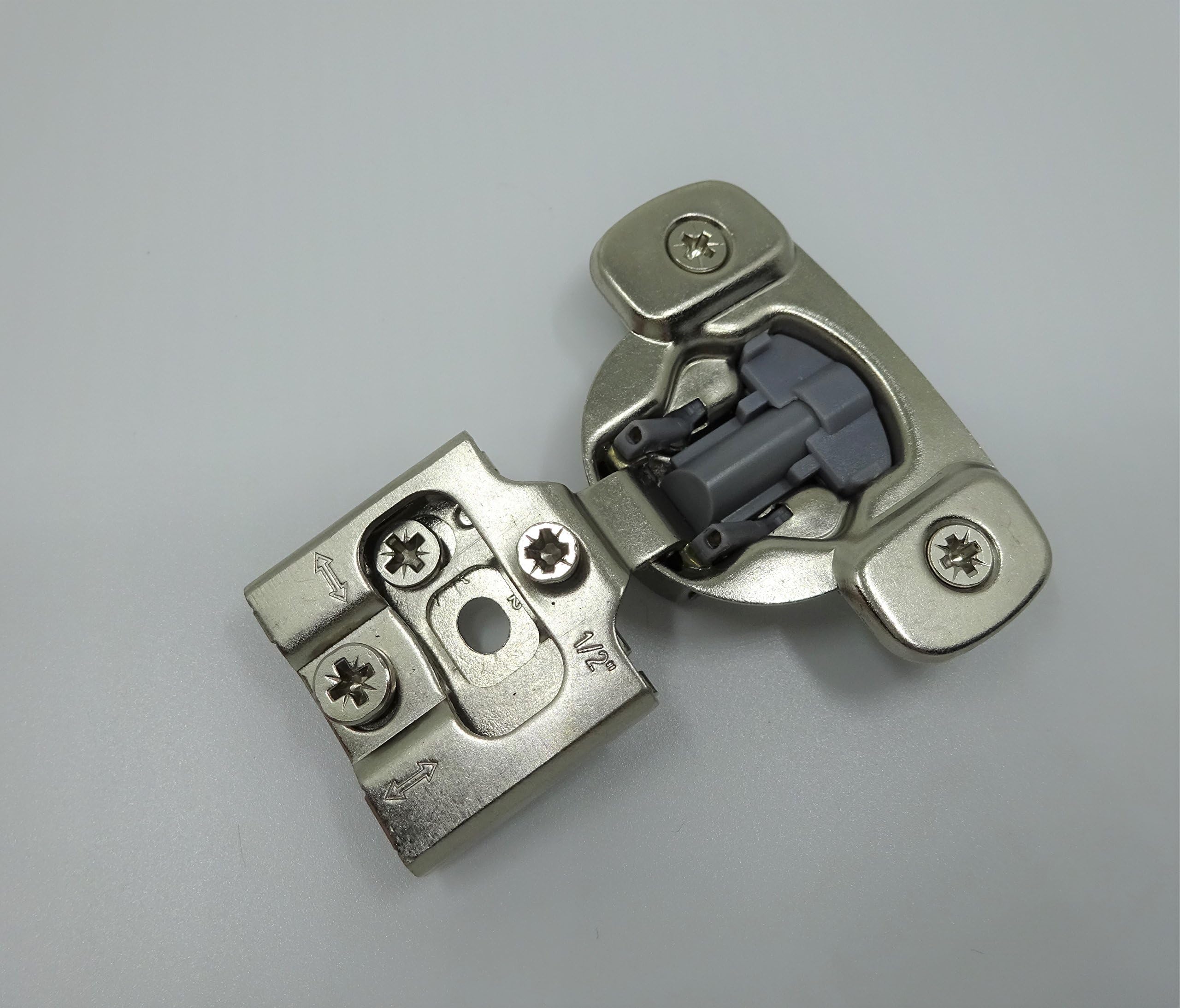 10 Pack - Integrated Compact 6-way adjustment, 1/2" overlay Concealed Cabinet Door Hinges with Built-in SOFT CLOSE - 105 degree opening