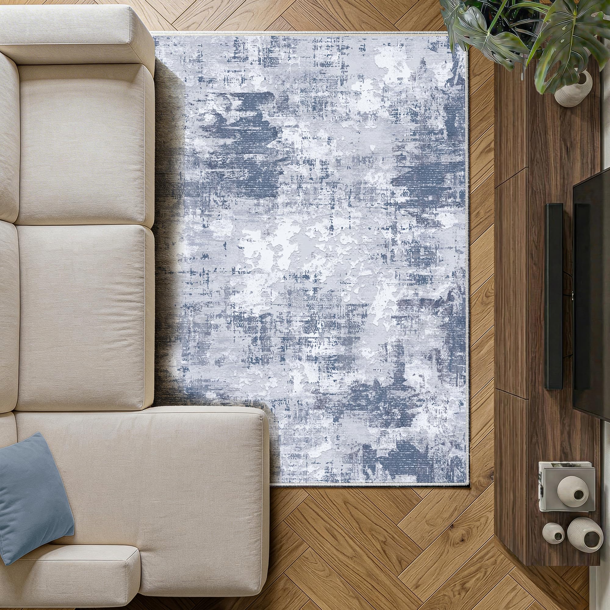 Decoranddecor Abstract Rug Living Room, 120x170cm – Non-Slip, Low Pile, Pet Friendly, Vintage Oriental Style Dining Easy Clean Durable Carpet – Ravine — image 1