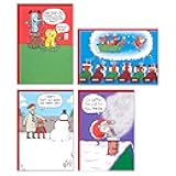 Hallmark Shoebox Funny Boxed Christmas Cards Assortment, Festive Cartoons (4 Designs, 24 Cards with Envelopes)