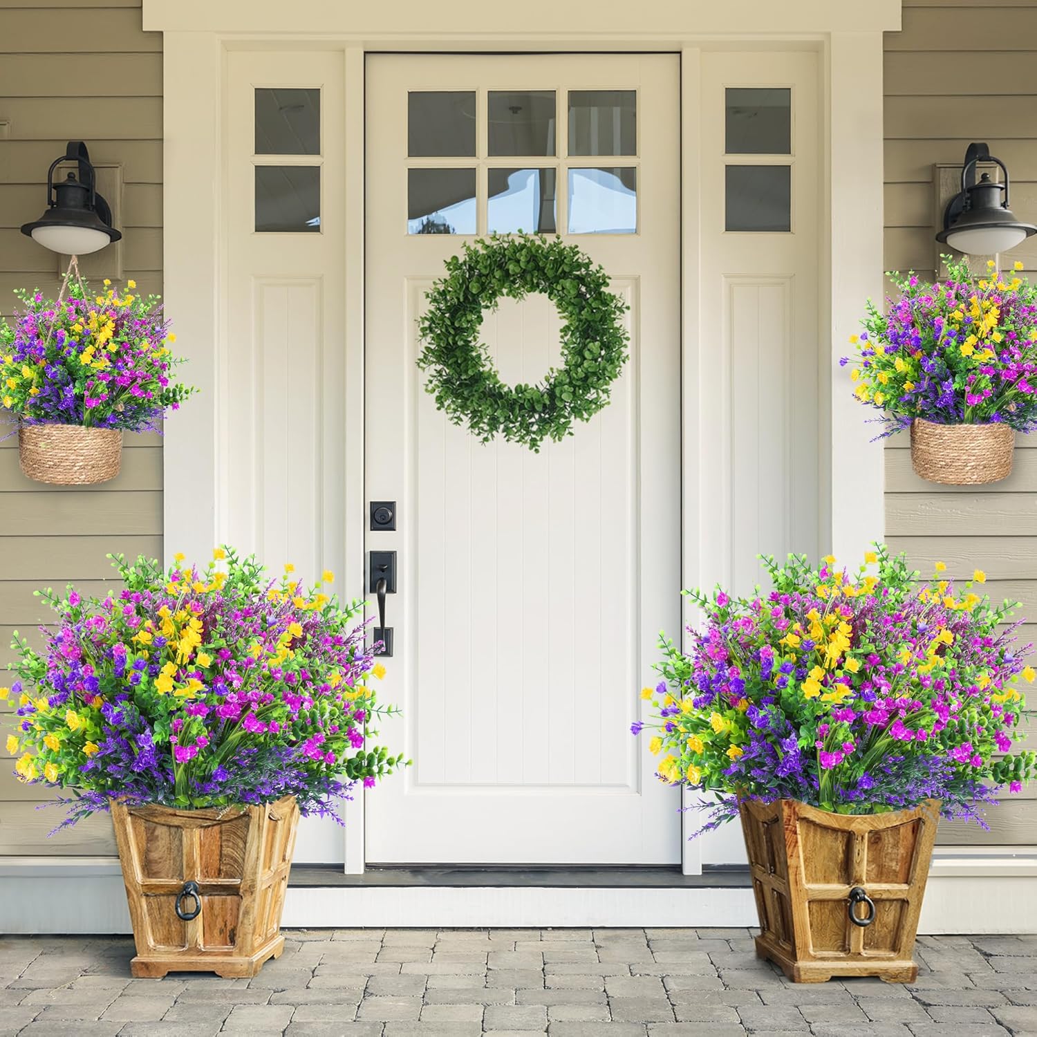 Sggvecsy Artificial Flowers for Outdoors 12 Bundles UV Resistant Boxwood Shrubs Artificial Eucalyptus Fake Plants Faux Plastic Greenery for Farmhouse Garden Indoor Outdoor Home Decoration（Mixed color） thumbnail
