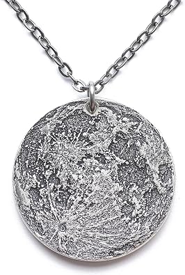 Shire Post Mint Full Moon Silver Necklace - Large | 1.5" Solid 999 Silver Celestial Lunar Reminder Token Pendant | Handmade