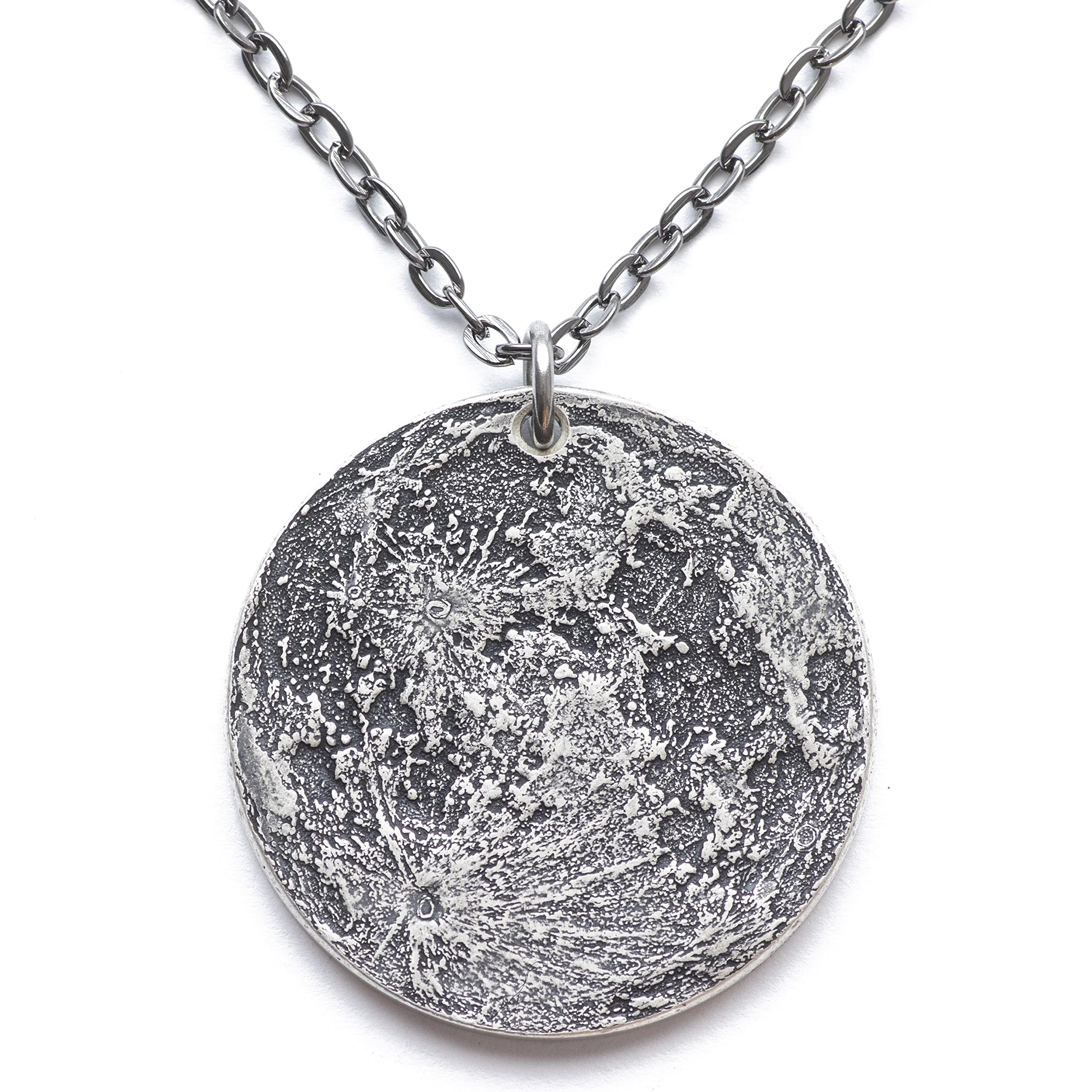 Shire Post Mint Full Moon Silver Necklace - Large | 1.5" Solid 999 Silver Celestial Lunar Reminder Token Pendant | Handmade