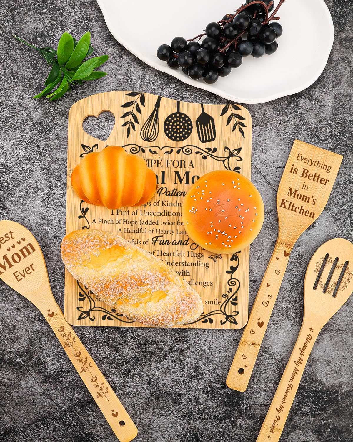 Regalos para mamá, regalos de cumpleaños, regalos del día de San Valentín para mamá, receta para una madre especial, tabla de cortar de bambú, regalo de hija e hijo, regalo de Navidad para