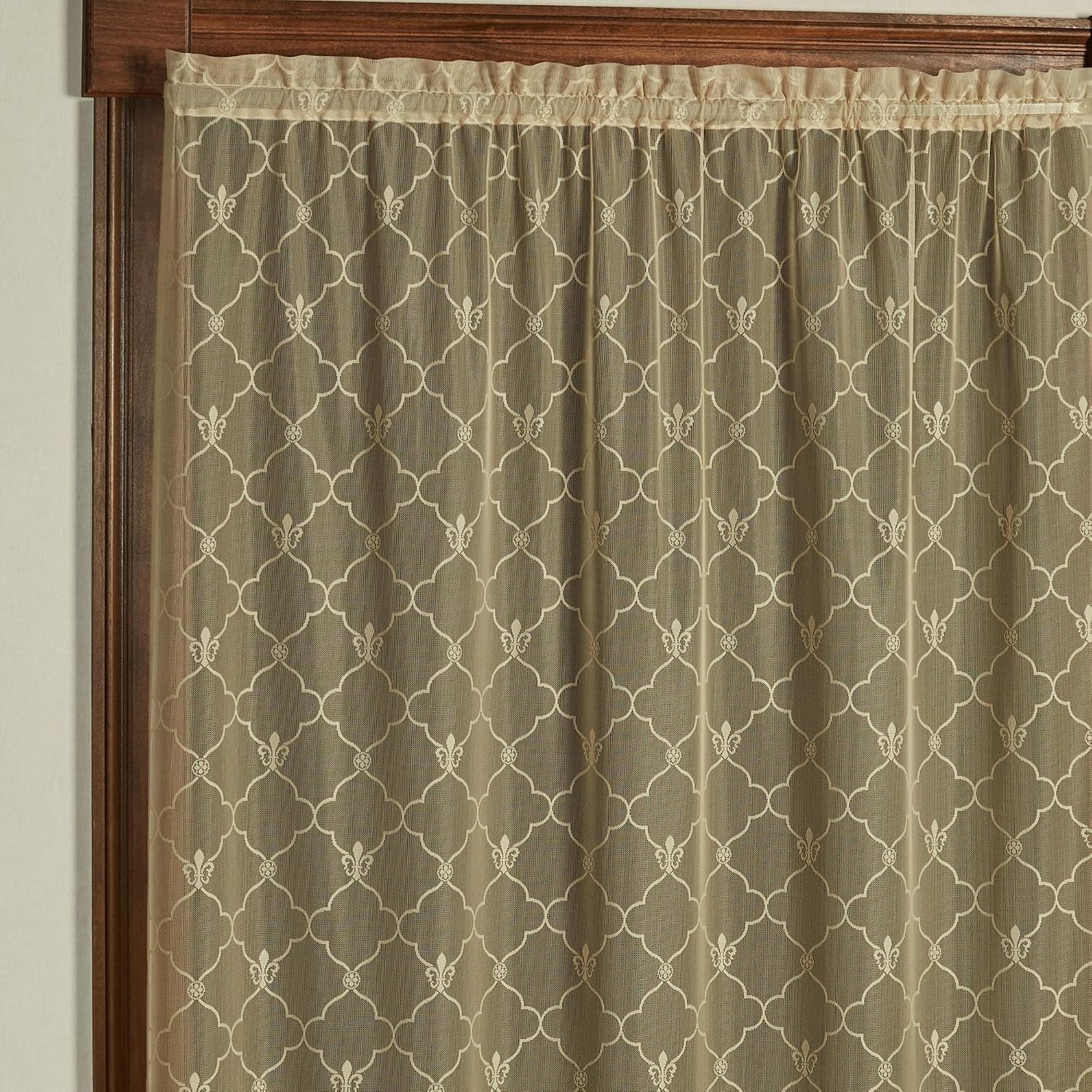Touch of Class Victorian Fleur de Lis Lace Window Treatment Curtain Panel - Polyester - Antique Gold - European Style Panel for Bedroom Windows