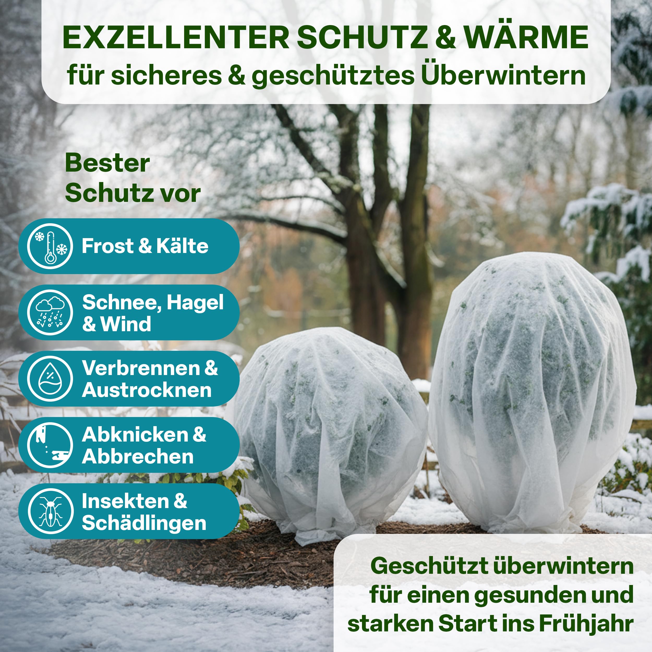 TTL GARDEN 50g/m² Wintervlies 96m² 1,6m x 60m weiß auf Rolle + 100m Schnur | - Frostschutz Thermovlies Gartenvlies Winterschutz für Pflanzen außen – Pflanzenvlies Pflanzenschutz Winter Kübel & Hochbeet