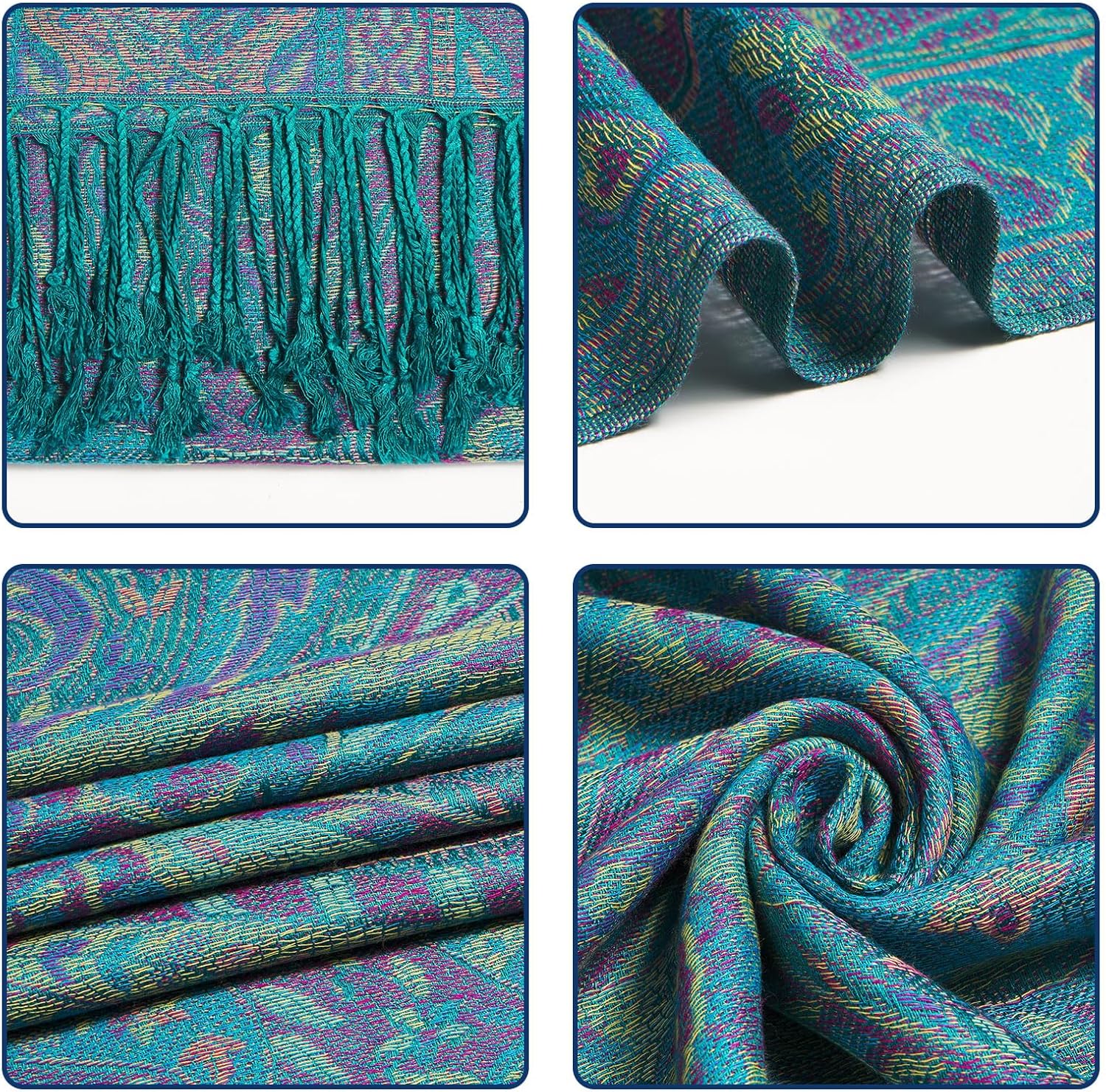 Paisley Pashmina Shawls and Wraps for Women Reversible Jacquard Festival Rave Pashmina Scarves with Fringe Vintage - Image 2