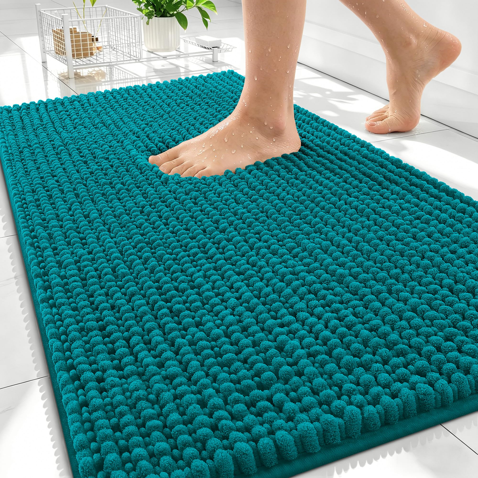 OLANLY Thick Chenille Absorbent Bathroom Rugs Mat 30x20, Deep Lake
