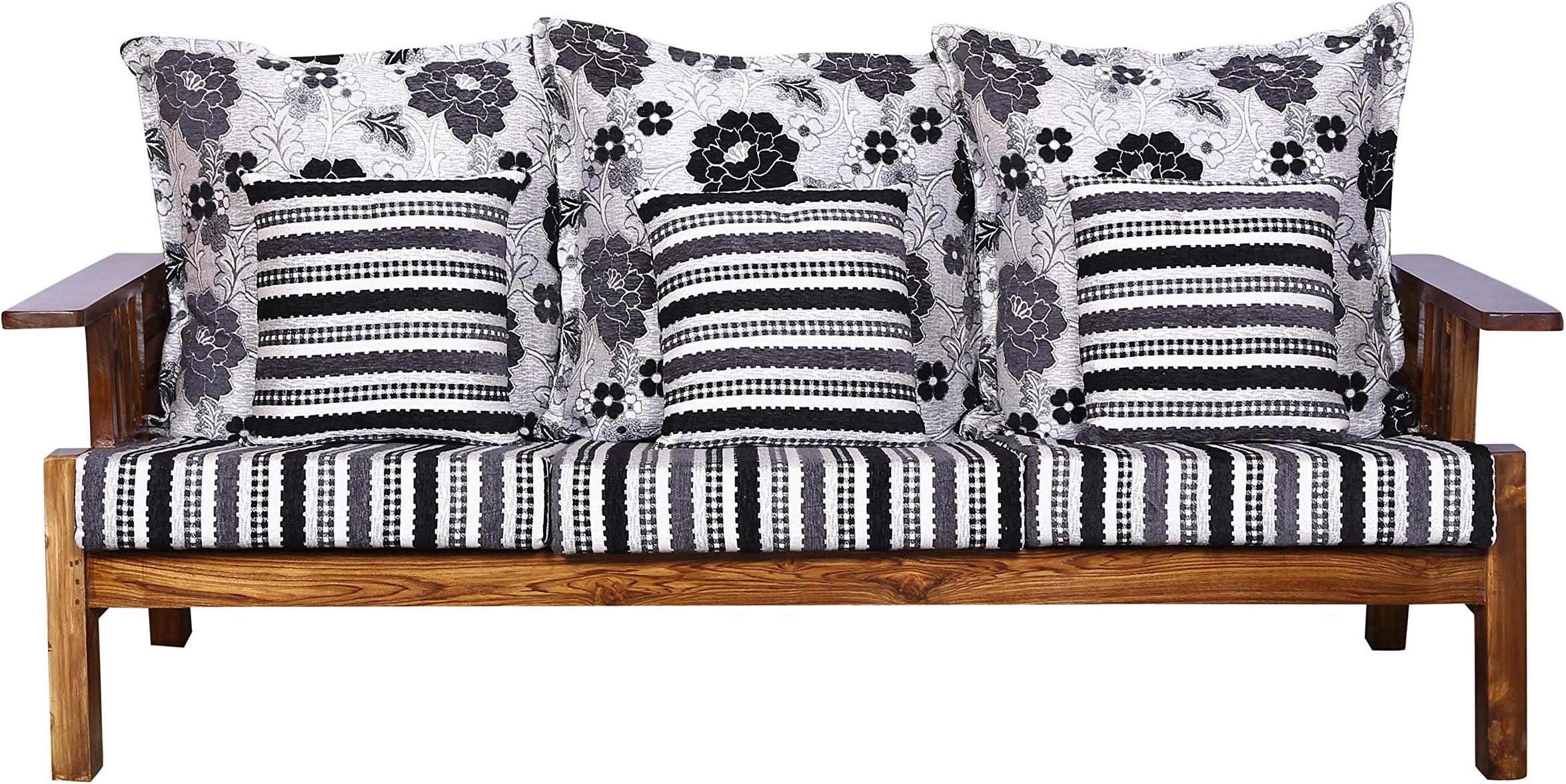 Royal Interiors Daisy Wood 3 Seater Sofa for Living Room (Natural Finish, Multicolor)
