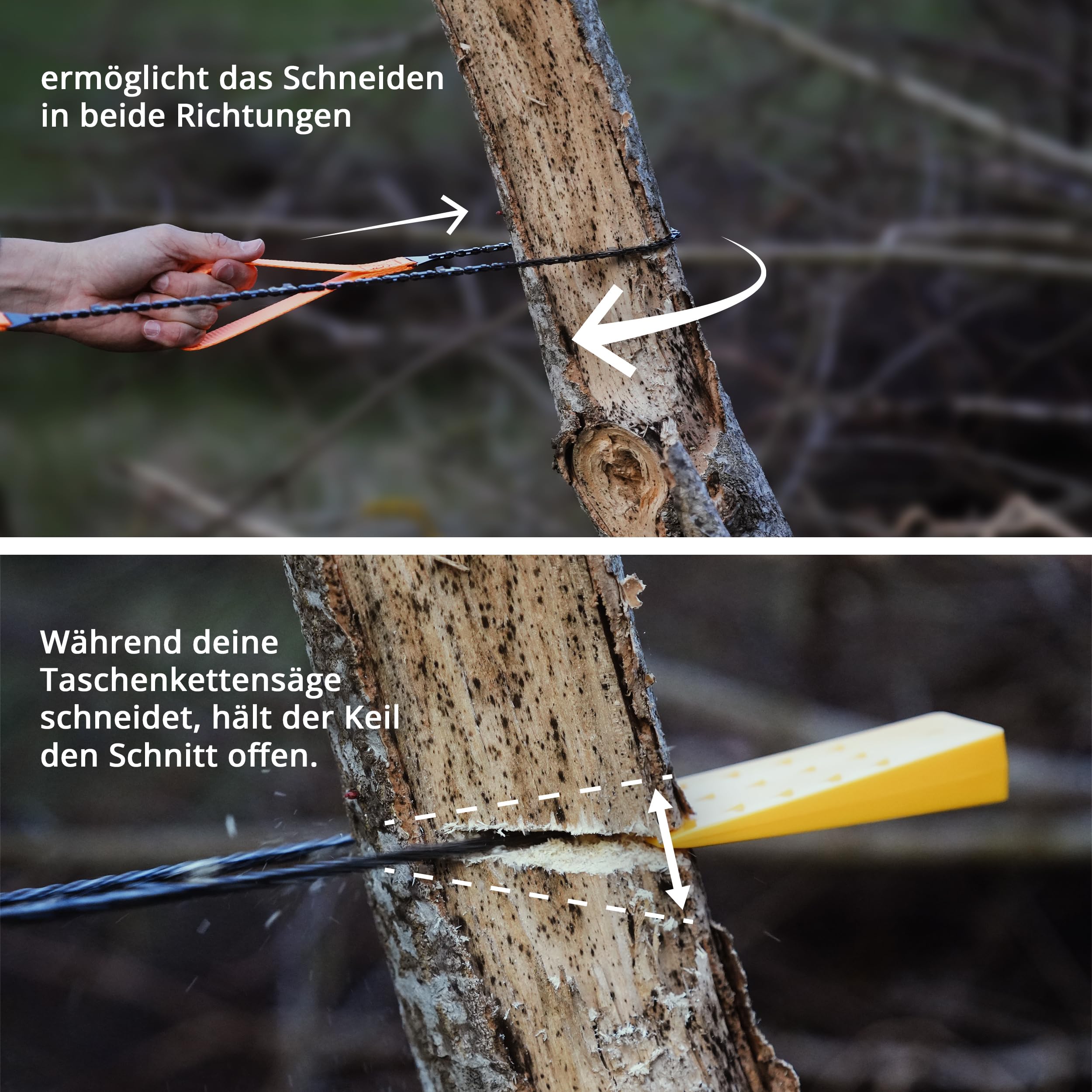 EVOCAMP Handkettensäge mit 33 Kettengliedern - Bushcraft Ausrüstung - kompakte und faltbare Camping Säge 65 cm mit einer Tasche - Ausrüstung für Camping (1 Stück)