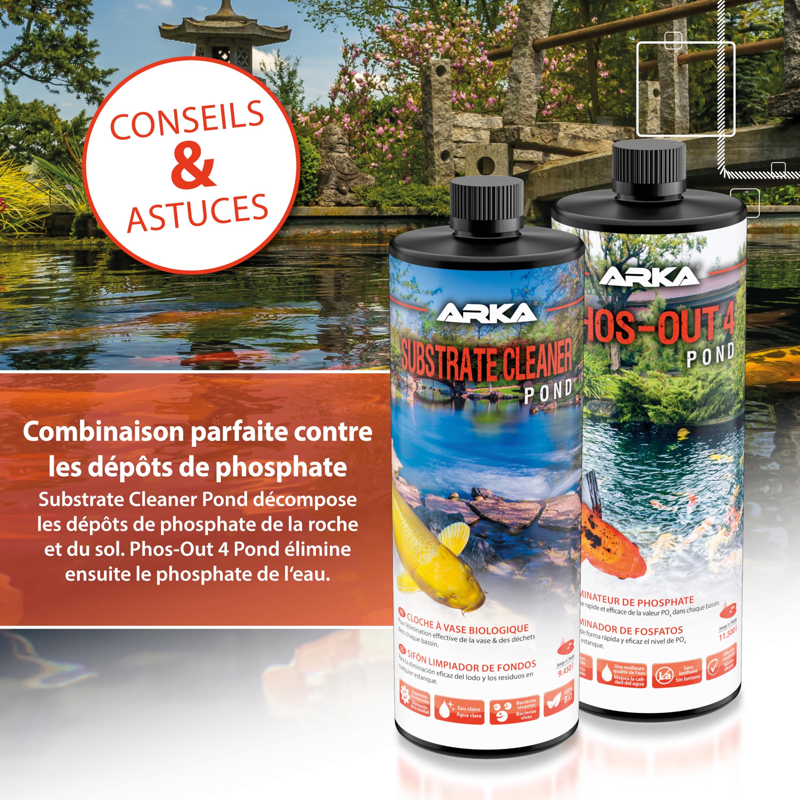 ARKA Pond Substrate Cleaner - 946 ML - Formule bactérienne pour l'élimination Efficace du mulm et de la saleté dans Les bassins, favorise Un écosystème sain.