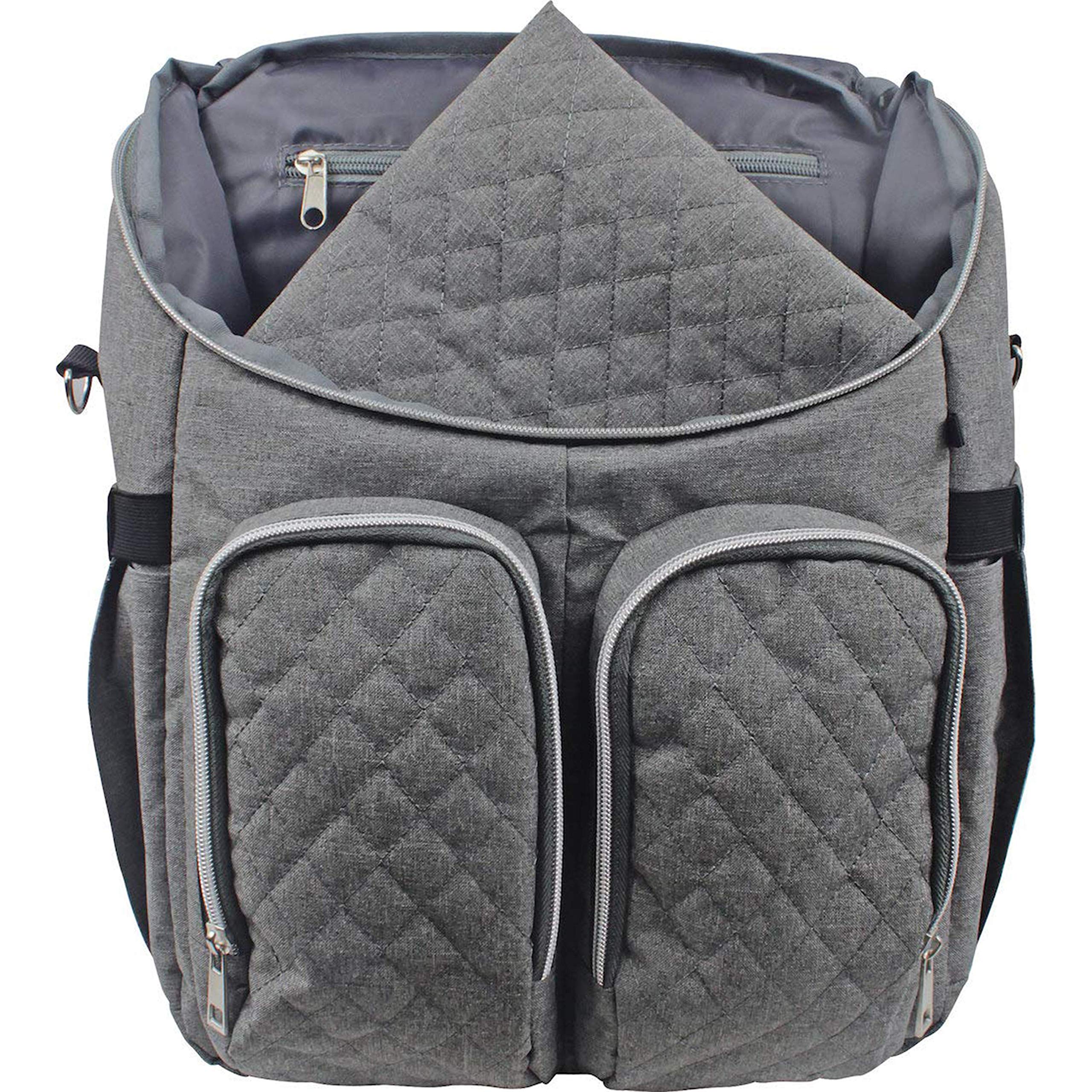Dooky Wickeltasche 2 in 1 Universal Baby Kinderwagen Tasche Rucksack Kombination mit Reißverschluss (inkl. Wickelauflage/Wickelunterlage, 11 Fächer, verstellbare Riemen), Grau Melange