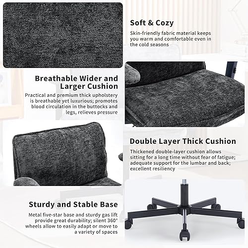 Miniatura 7 de Silla de oficina con patas cruzadas con ruedas y brazos abatibles ajustables, silla de escritorio cruzada con cojín grueso, silla de oficina de