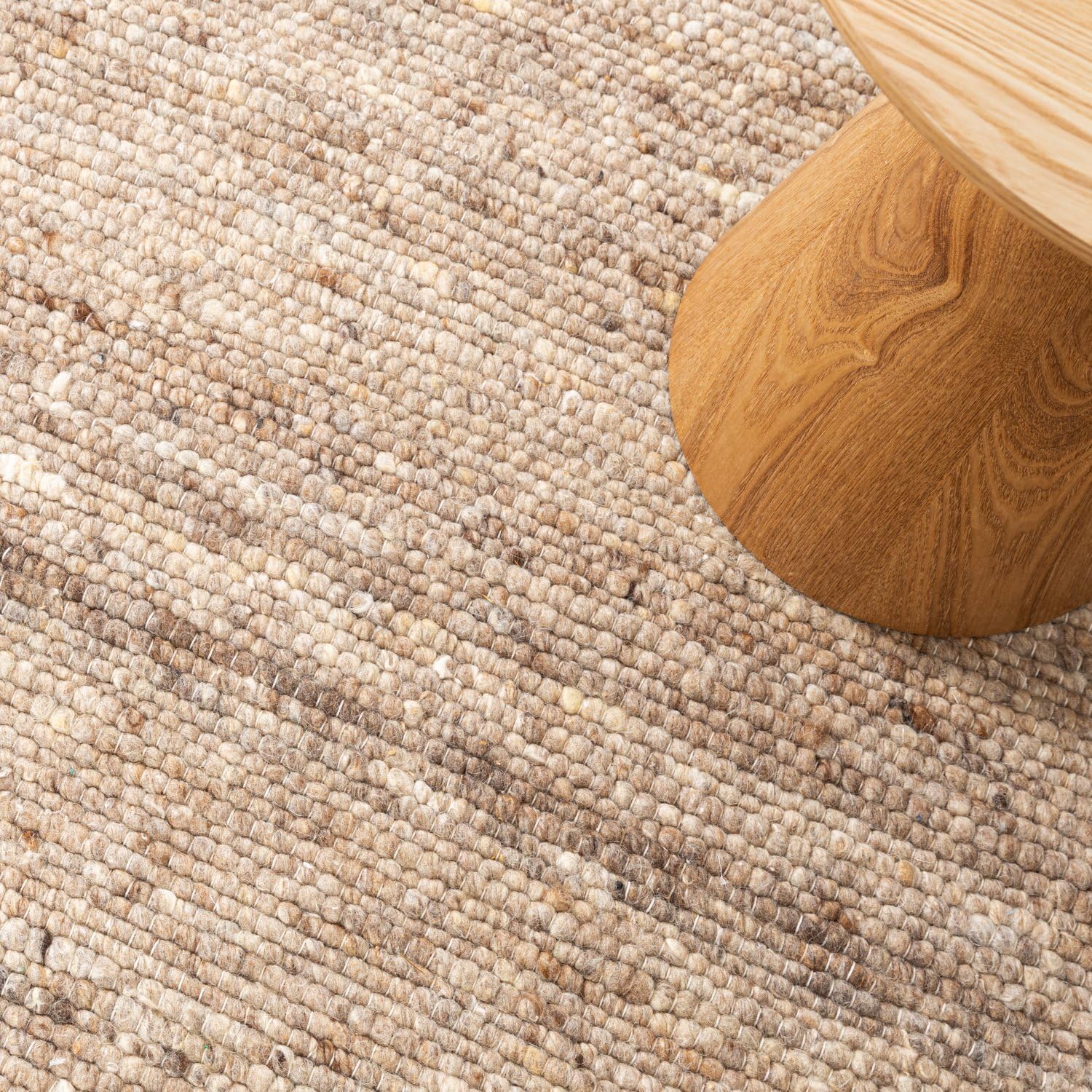 FRAAI | Home & Living Tapis de Salon en Laine - Feline Taupe/Chiné - 80x150cm - Poil Court - Rectangle -