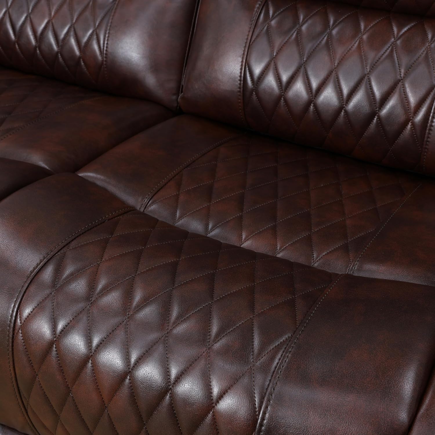 Power Reclining Sectional Sofa Set, Living Room Furniture Sets, Modern Breathing Leather Recliner Sectional Couch Chair Set with Cup Holders, LED, Storage for Living Room/Office,Reddish Brown