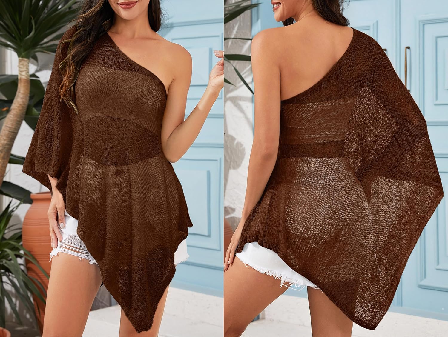 Women Poncho Shawl Top Beach Cover Up 3XS-6XL