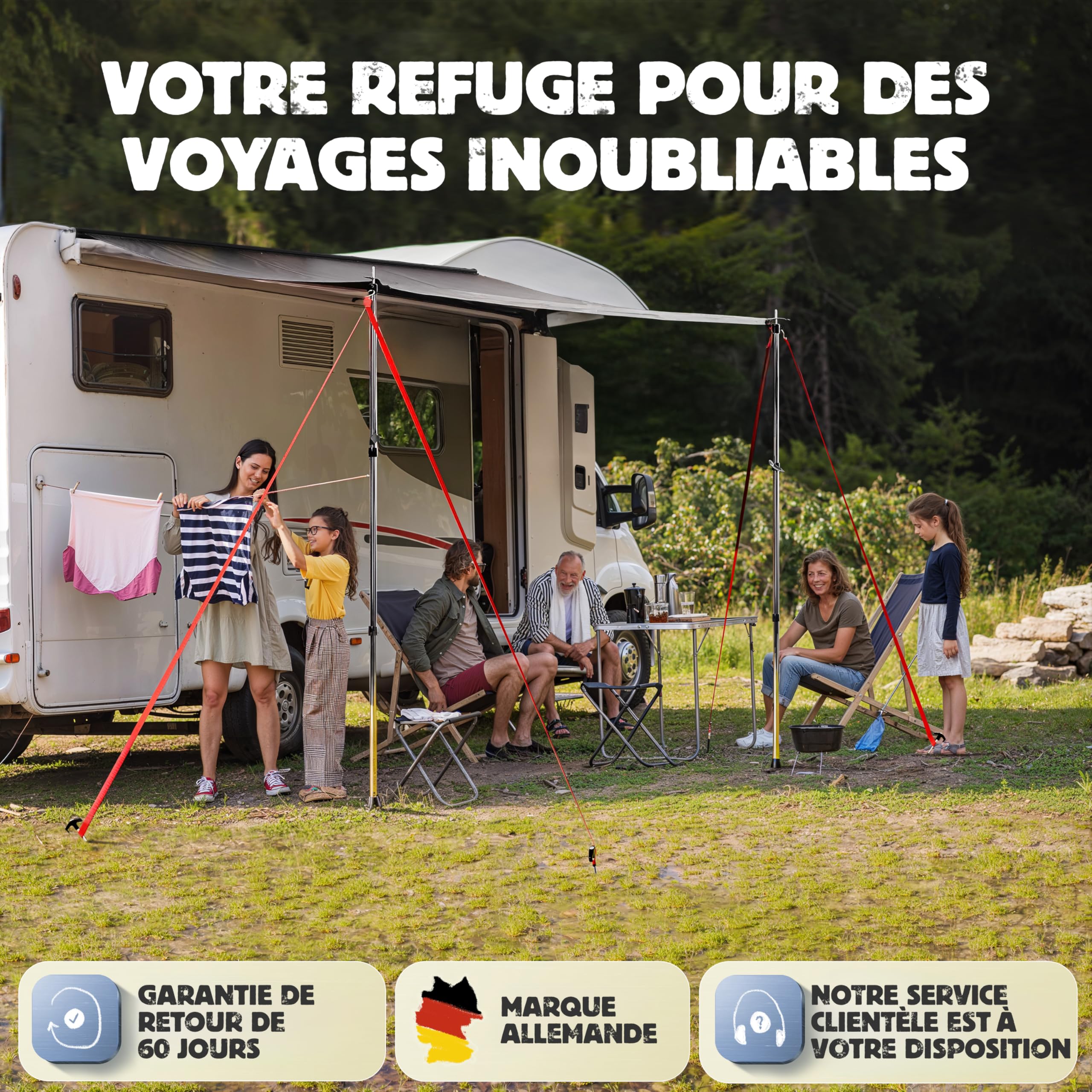 Auvent LAINFELD pour Voiture | Pare-Soleil 2,2 x 2,5 m avec 3 mâts Keder et 2 mâts télescopiques | Pare-Soleil pour Camping-Car, Bus ou Caravane
