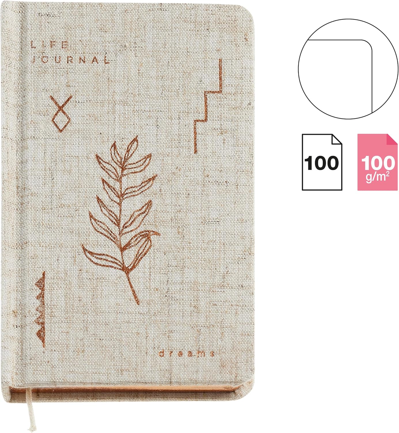 Miquelrius - Notebook logbook (92 x 144 mm), 100 plain white sheets, cardboard cover lined with linen, details in stamping and copper tinted cut