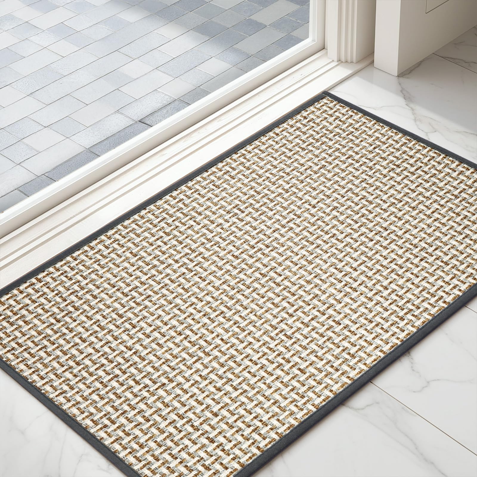 Tuocal Door Mat 45 x 75 cm, Dirt Trapper Door Matts Indoor Non Slip Low Profile Door Mats Outdoor Washable Entrance Rug Easy To Clean Floor Mat for Entryway Patio Pets Muddy Shoes & Paws — image 1