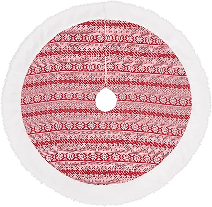 Christmas Tree Skirt 48 Inches, Red White Tree Skirts for Artificial Trees Xmas Holiday Party Decorations