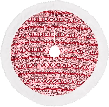 Christmas Tree Skirt 48 Inches, Red White Tree Skirts for Artificial Trees Xmas Holiday Party Decorations