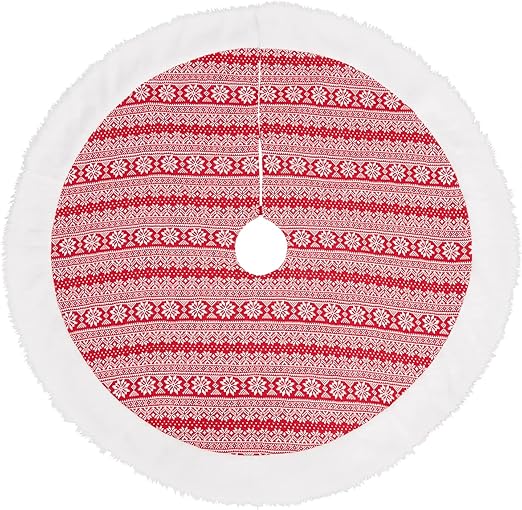 Christmas Tree Skirt 48 Inches, Red White Tree Skirts for Artificial Trees Xmas Holiday Party Decorations