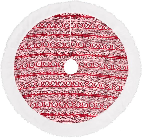 Christmas Tree Skirt 48 Inches, Red White Tree Skirts for Artificial Trees Xmas Holiday Party Decorations
