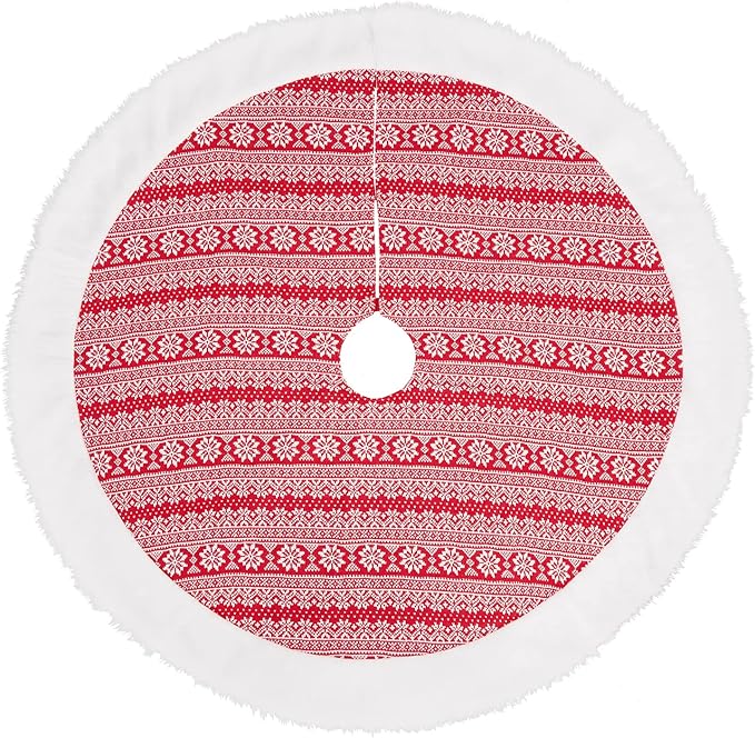 Christmas Tree Skirt 48 Inches, Red White Tree Skirts for Artificial Trees Xmas Holiday Party Decorations