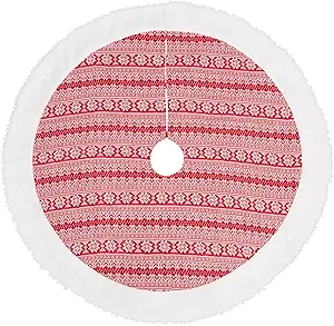 Christmas Tree Skirt 48 Inches, Red White Tree Skirts for Artificial Trees Xmas Holiday Party Decorations
