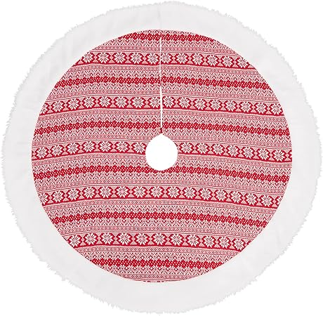 Christmas Tree Skirt 48 Inches, Red White Tree Skirts for Artificial Trees Xmas Holiday Party Decorations