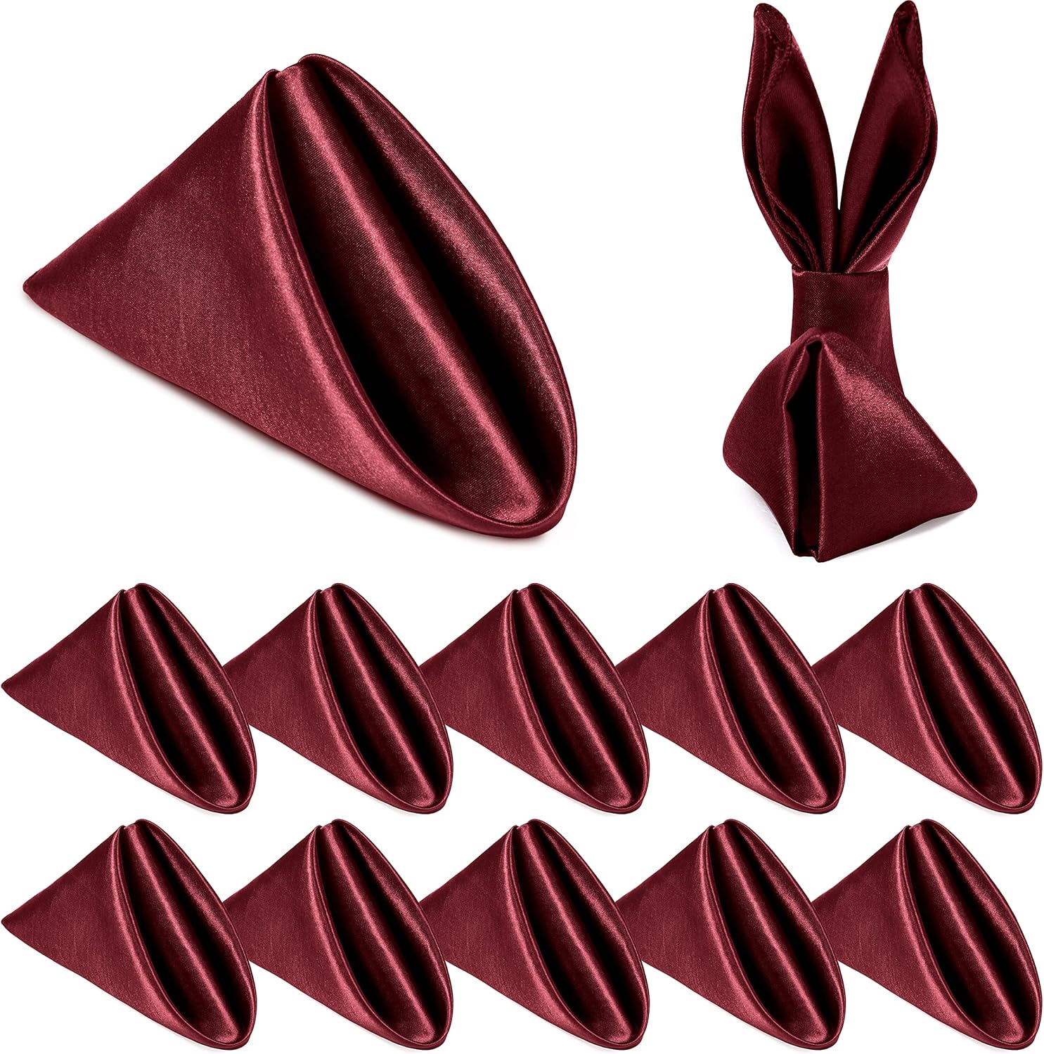 Homiest 12 Pack Burgundy Satin Napkins 20x20 Inches Dinner