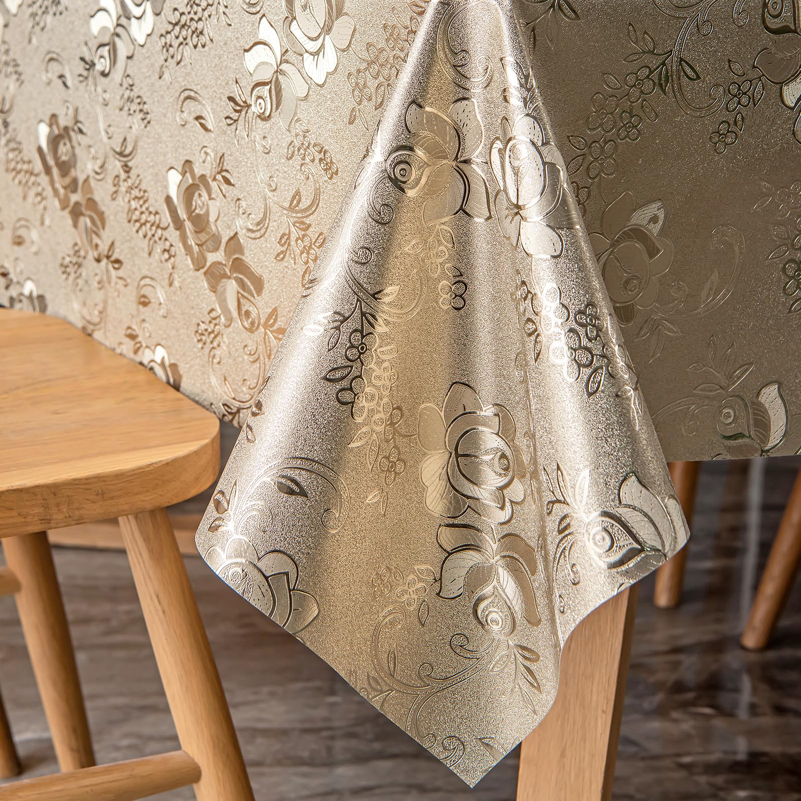 Nappe pour table rectangulaire lavable en PVC or 140x220 cm