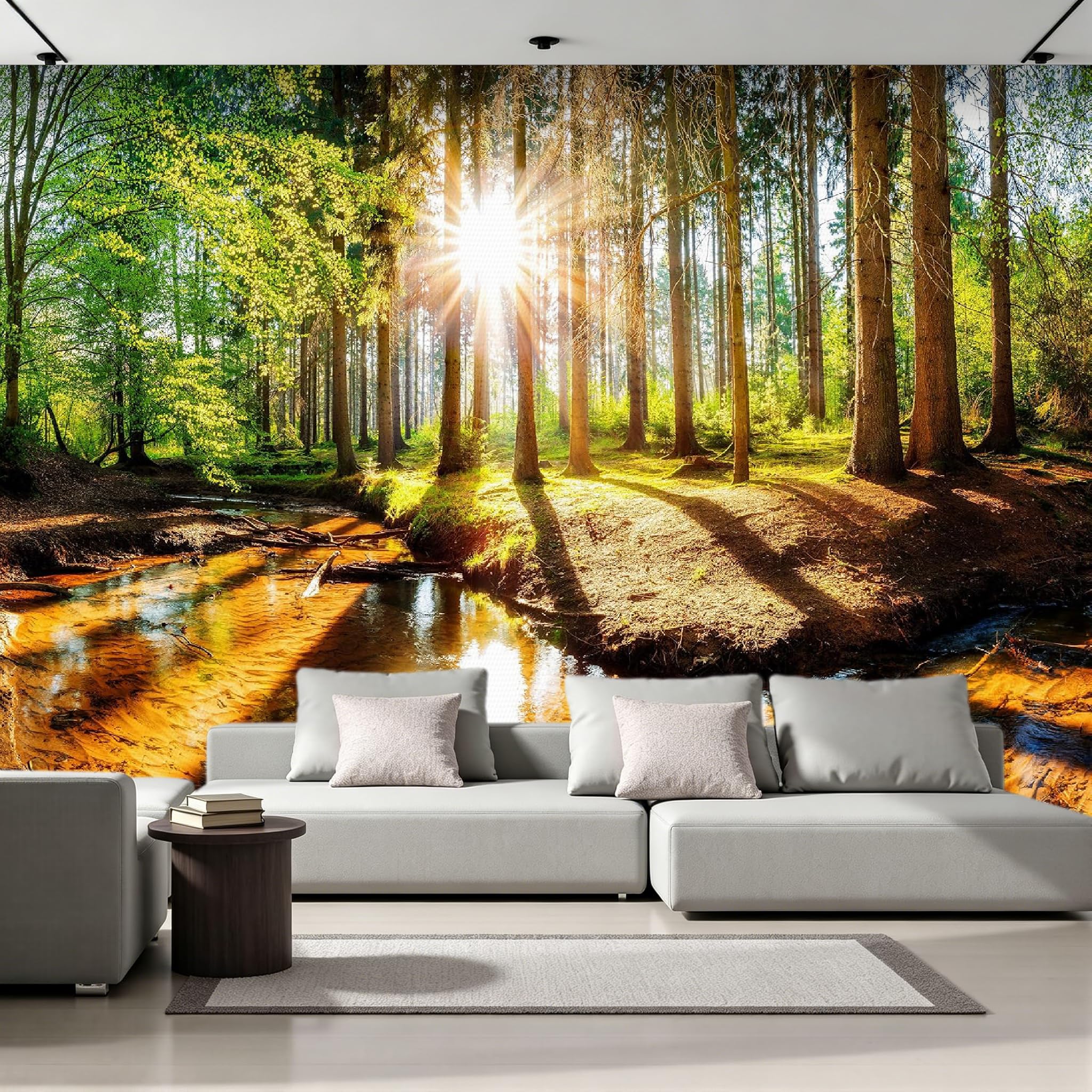 Papier peint panoramique intissé mat pour agrandir un salon