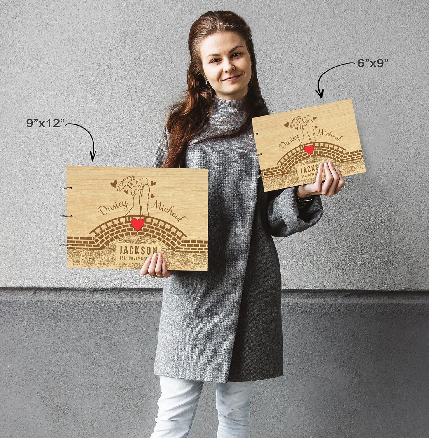 Darling Souvenir Personalized Engraved Laser Cut Wedding Guest Book Wooden Cover Sign-in Book Registry Guestbook Scrapbook-H6