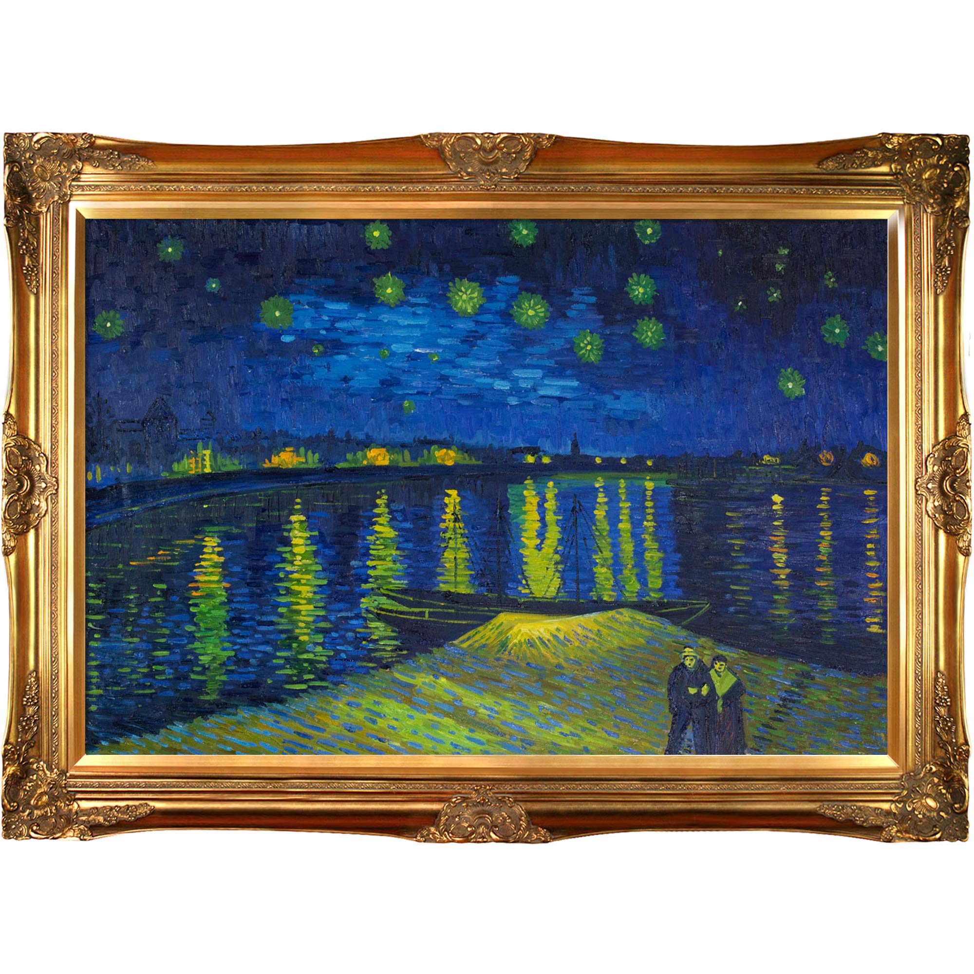 La Pastiche Starry Night Over The Rhone with Victorian Gold Framed Oil Painting, 44" x 32", Multicolor (VG1188-FR-6996G24X36)