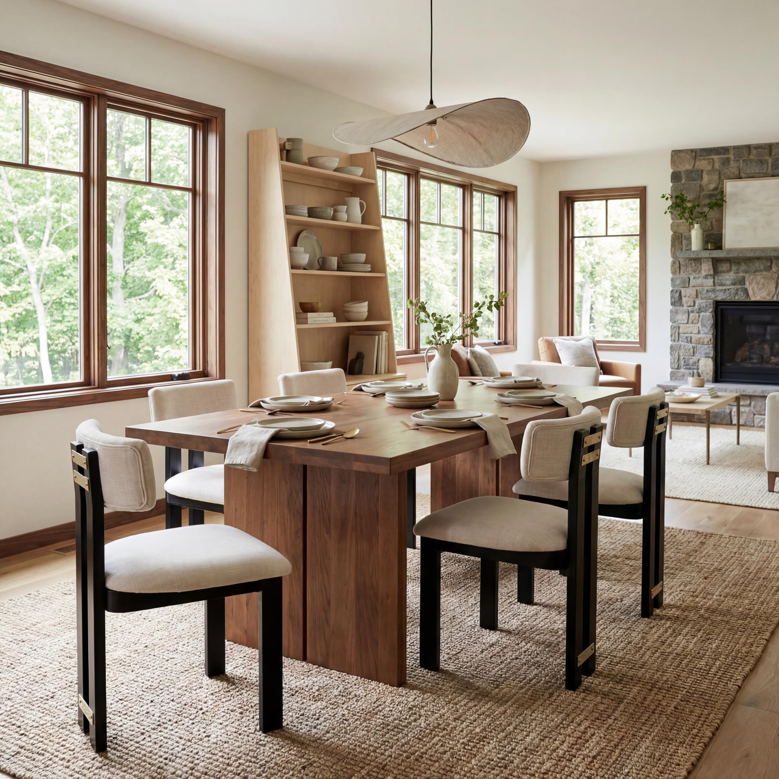 DAYALANE Farmhouse Wooden Dining Chairs Set of 6, Modern Fabric Upholstered Dining Room & Kitchen Chairs, Accent Black Wood Legs, Armless Side Dinner