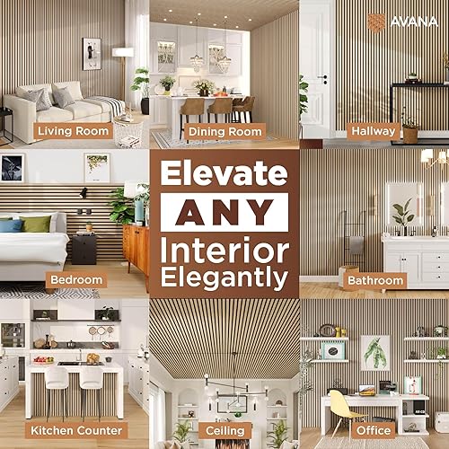 Miniatura 3 de Avana Paneles de pared de madera acústica, 94.4 x 12.6 pulgadas, 4 unidades, paneles acústicos de roble blanco, paneles de pared para decoración de