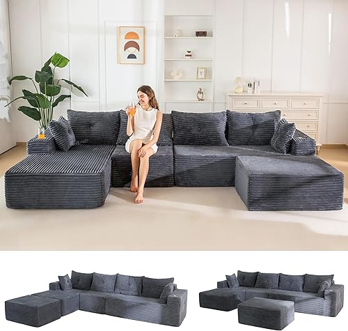 Miniatura 31 de MAXYOYO Sofá modular de 104 pulgadas con diván en forma de L, moderno sofá deshuesado para sala de estar, sofá en una caja, sofá cama de gran tamaño