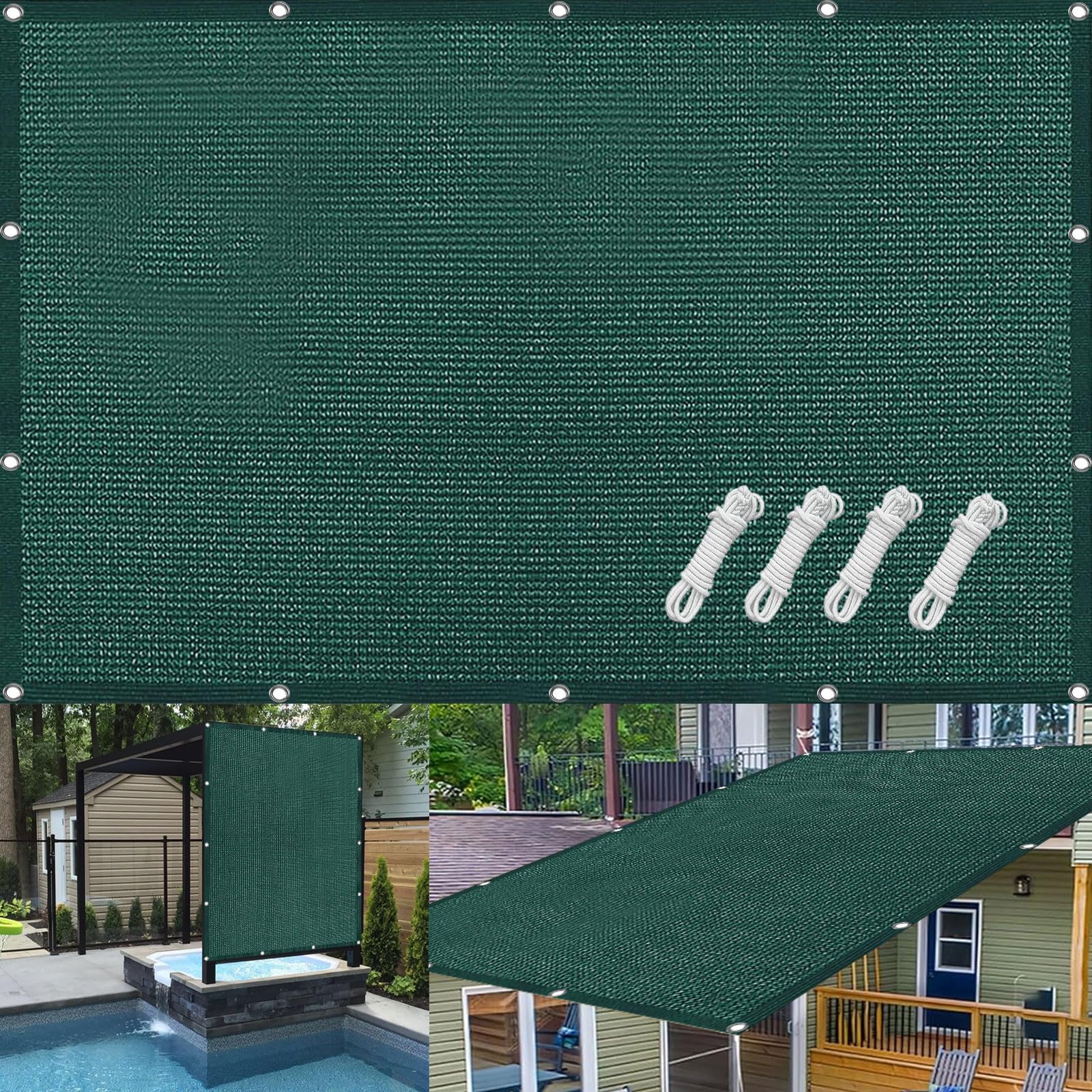 T Brise-vue de balcon 60 x 520 cm résistant à la vie privée - Brise-vue extérieur avec œillets et sangle sur mesure pour jardin et terrasse - Vert foncé