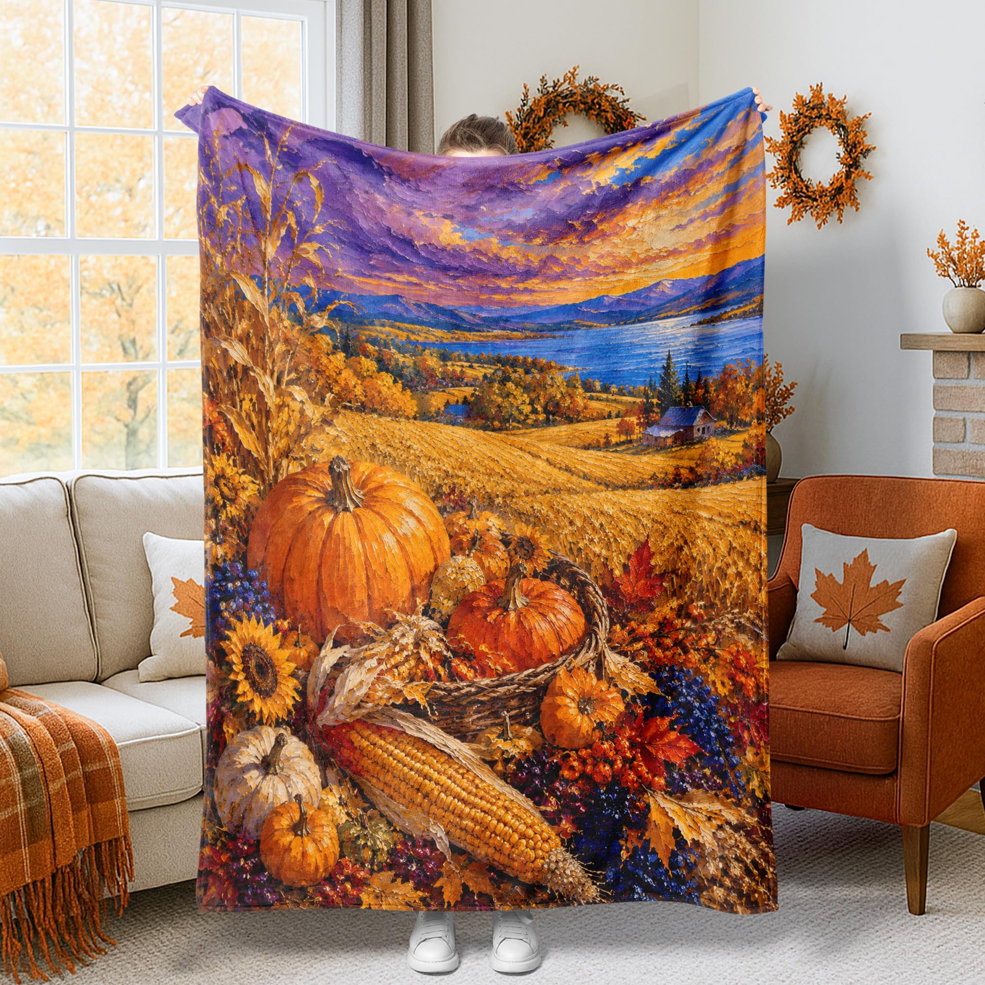 Couverture citrouilles esthétique pour soirées canapé, bureau et voiture