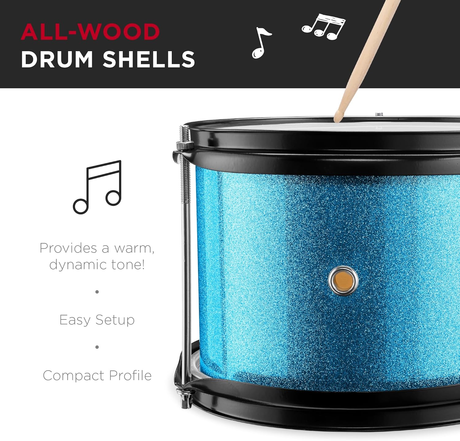 Best Choice Products 3-Piece Beginner Drum Set for Kids Juniors, w/Throne Stool, Cymbal, Drum Sticks, Bass Drum Pedal, 2 Toms - Light Blue Sparkle