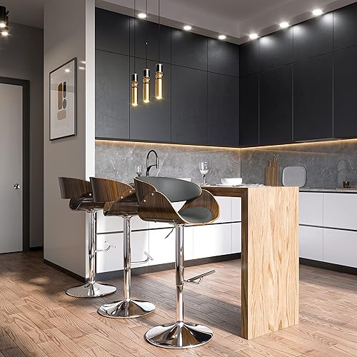 Miniatura 67 de SIMPLIHOME Lowell Taburete de bar giratorio ajustable, silla tapizada de metal de 33 pulgadas de altura del asiento en tela de aspecto de lino gris