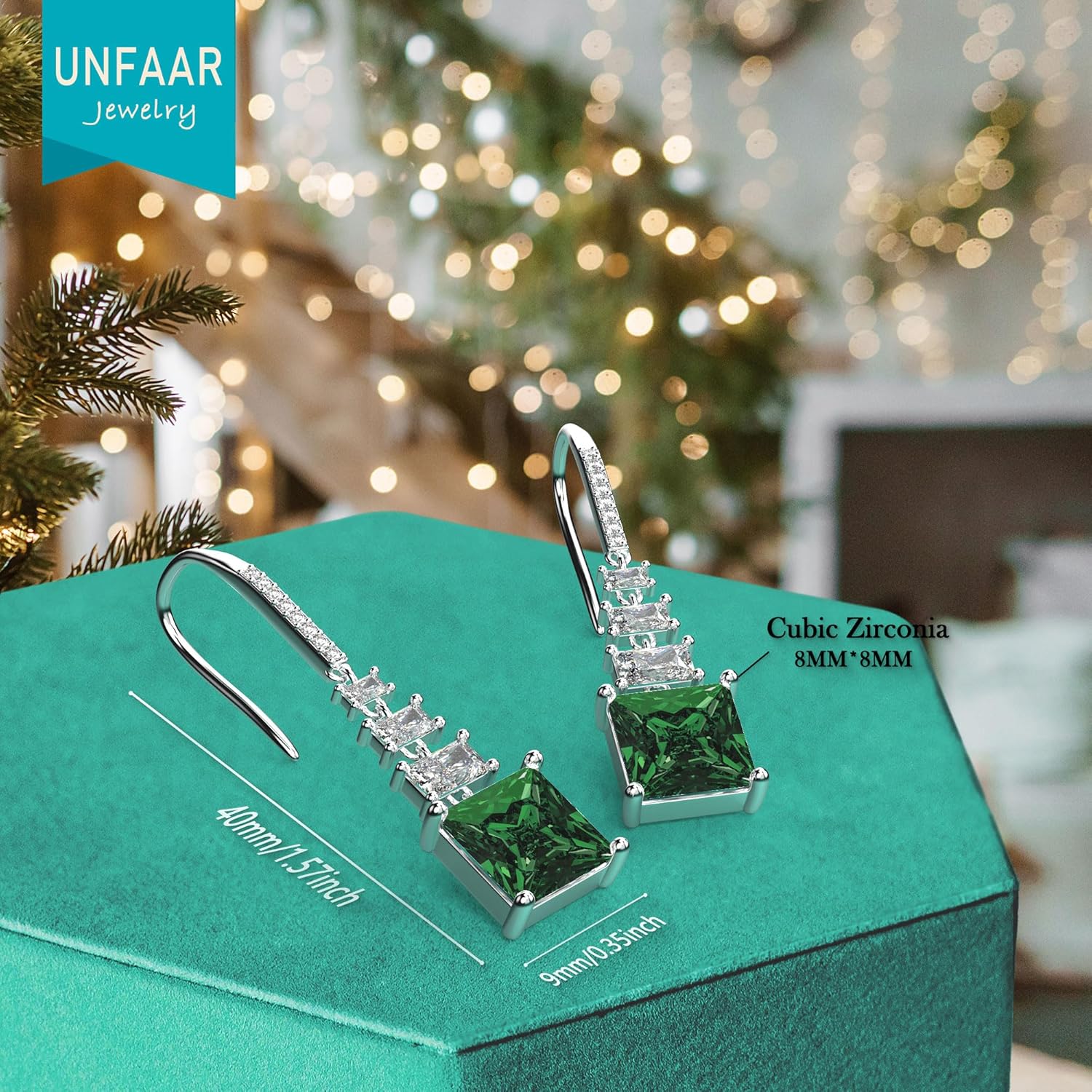 18K White Gold Plated Sterling Silver Square Princess Cut Cubic Zirconia Drop Dangle Earrings for Women Hypoallergenic Statement Earrings Gifts for Women Mom - Image 3