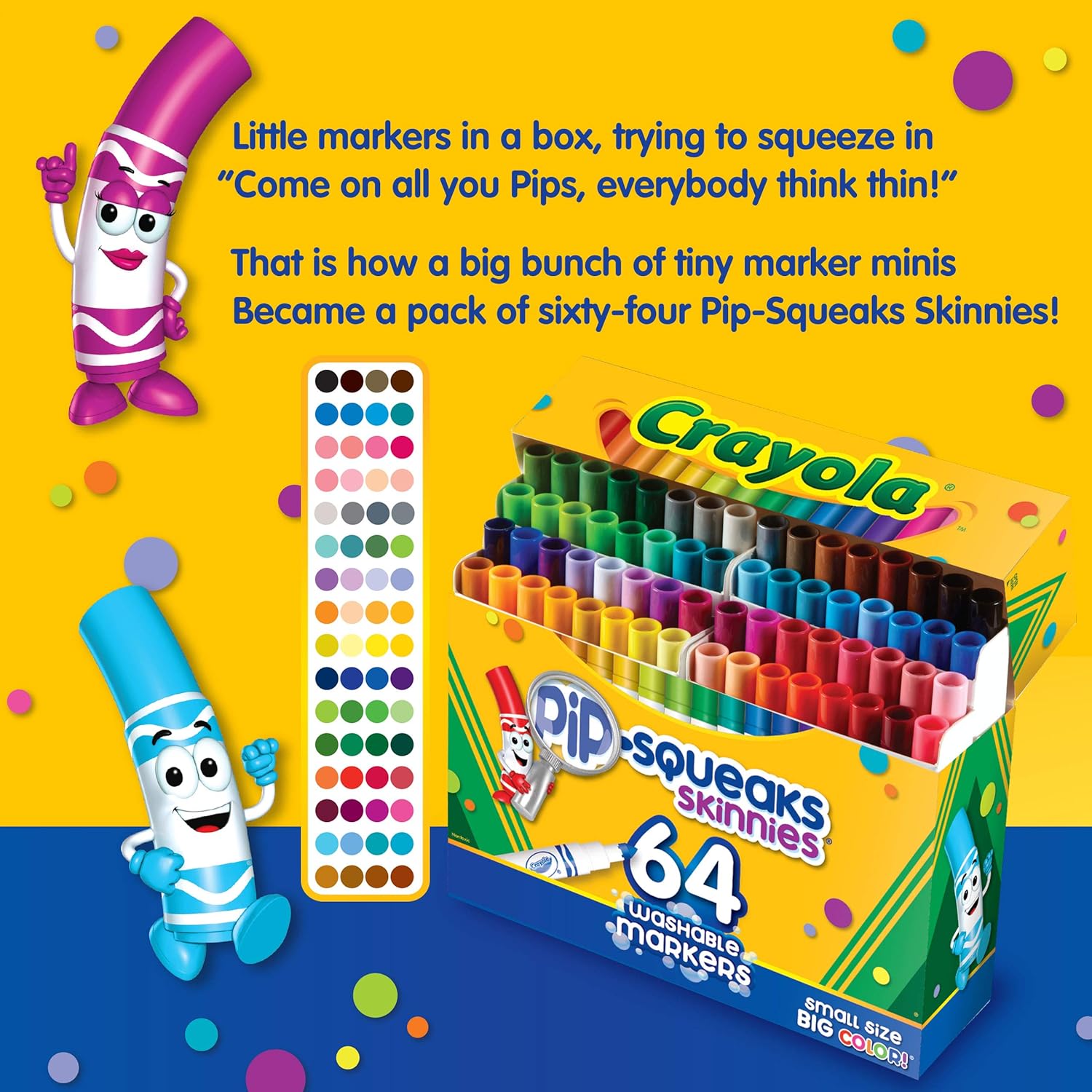 Crayola Pip-Squeaks Skinnies Washable Markers, 64 count, Great for Home or School, Perfect Art Tools : Health & Household