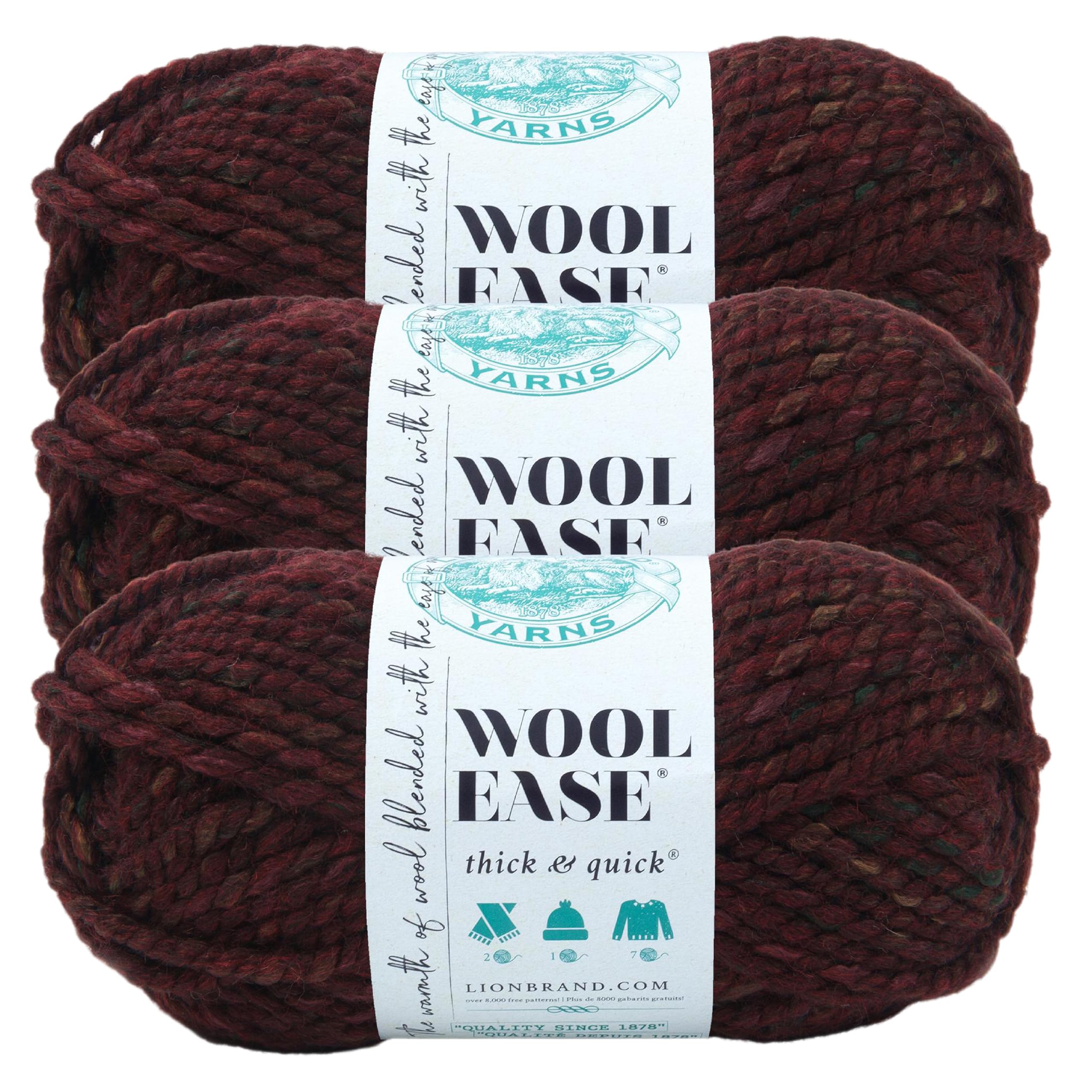 Lion Brand Yarn, Wool-Ease Thick &amp; Quick Yarn, Spiced Apple, Red, 3 Pack